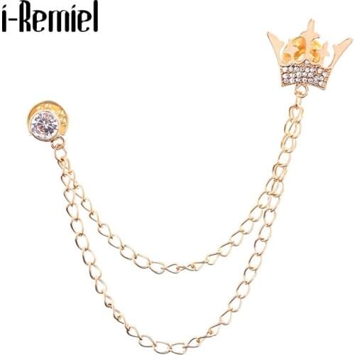 High-grade Korean Mens Metal Small Tassel Crown Brooch Jewelry Luxury Corsage Brooches Simple Lapel Pin Badge Men Accessories