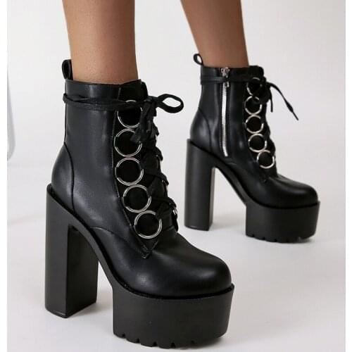 Women Ankle Boots Square Heel High Heel Ankle Boots 2021 Fashion Autumn Female Motorcycle Boots demonias shoes Big Size 43