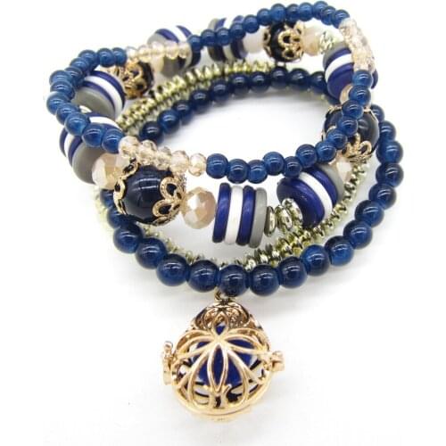 2018 New Arrival Mixed Stretchy Strands Women`s Beaded Essential Oil Locket Diffuser Bracelet