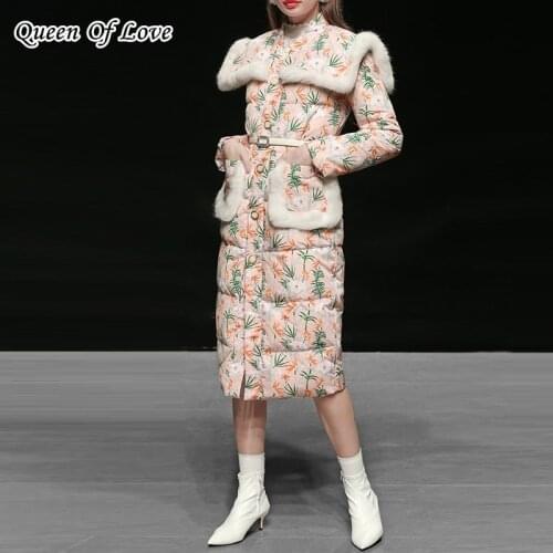 High Quality Luxury Runway Womens Down Jacket 2020 New Fashion Elegant Winter Dress Coat Floral Print Warm Outwear DHL SHIPPING
