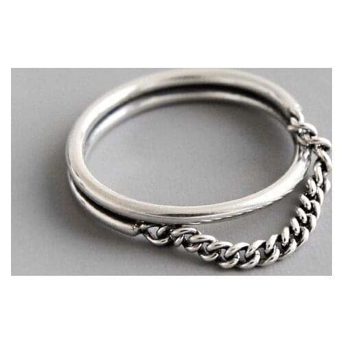 100% 925 sterling silver rings for women ringen, vintage double layer ring chain best friends gifts silver jewelry bague femme