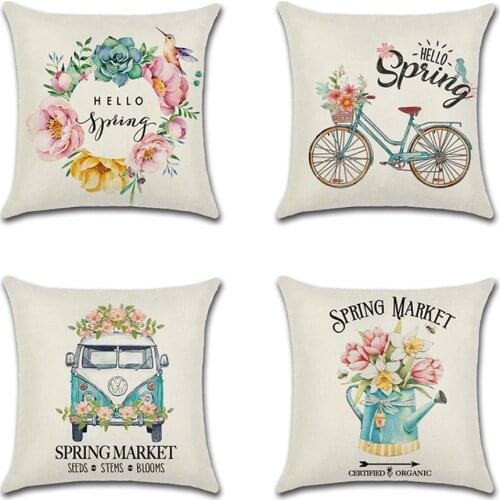 1pcs Farm Fresh Flowers Throw Pillow Covers Decorative Truck garland kettle Spring Utility Vehicle Cushion Cover Home Decor