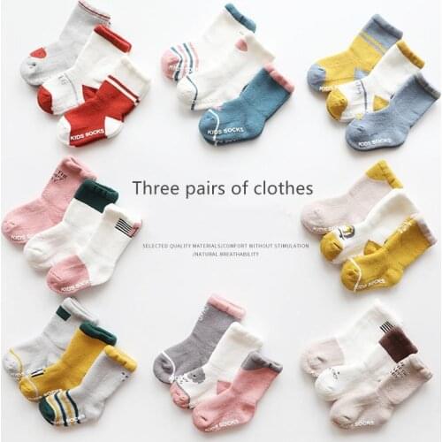 3 Pairs/batch of Autumn and Winter New Childrens Tube Floor Socks Dispensing Anti-slip Toddler Socks Cotton Terry Thickening