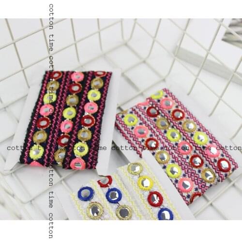 5yards Indian Mirro Trim embroideried lace Multicolour Gypsy Lace Sawing Accessory for fashion cloth Bags home deco accessory