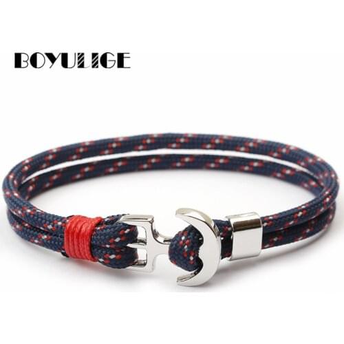 BOYULIGE New Fashion Jewelry Couple Multilayer Anchor Bracelet Men Women Stainless Steel Navy Blue Bracelets Tom Hope Pulseira
