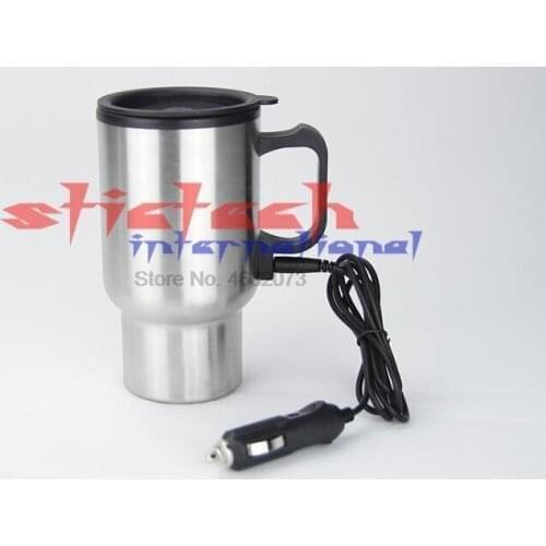 By dhl or ems 50pcs 450ml 12V Auto Car Heating Cup Stainless Steel Coffe Tea Water Heater Cigarette Lighter Adapter hot sale