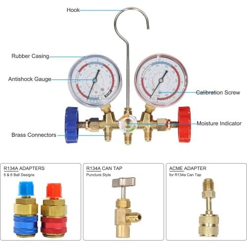For R12 R22 R404A R134A Refrigerant Manifold Gauge SET New AC Air Conditioning Refrigerant Diagnostic Freon Gauge Set Manifold