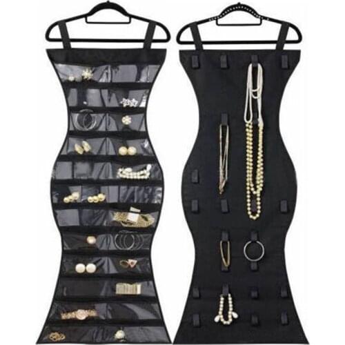 24 Pockets 16 Hook-and-Loop Tabs Double-Sided Hanging Jewellery Organiser Earrings Necklace Bracelet Wardrobe Storage Organizer