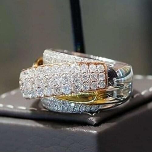 Elegant 3 Color Silver Plated White Zircon Womens Ring Crystal Wedding Ring Engagement Jewelry Cocktail Party Gift