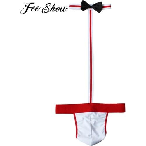 Feeshow Gay Men Sexy Borat Mankini Briefs Costume Swimsuit Swimwear Thong Underwear Patchwork G-Strings & Thongs Mankini Costume