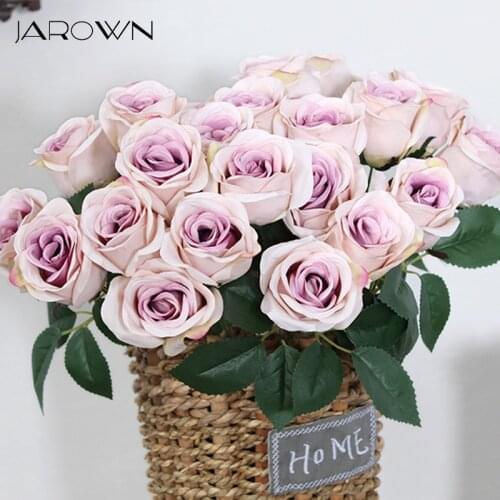 JAROWN 12 Heads Silk Roses Bride Holding Flowers Royal Blue Fake Rose Flowers Home Wedding Arch Table Decor Artificial Flower