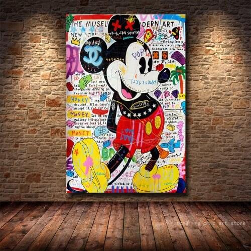 Colourful Disney Mickey Mouse painting Graffiti Wall Street Art Picture Canvas Paintings Posters Prints for Living Room Decor