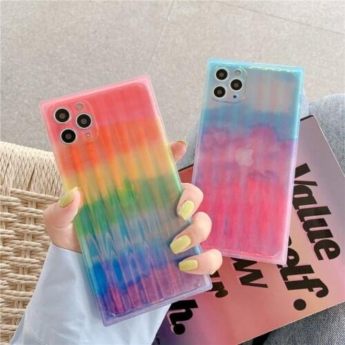 Square Gradient Color Laser Phone Case for IPhone 12 mini 11 Pro X XR XS Max 7 8 Plus Stripe Texture Soft IMD Full Case Cover