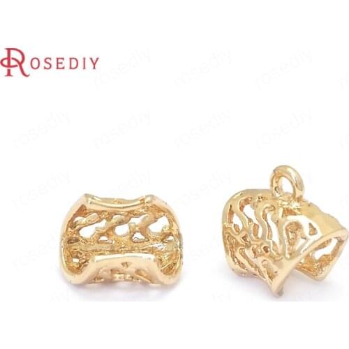 10PCS 9MM 24K Champagne Gold Color Plated Brass Necklace Charms Pendants Connect Clasps High Quality Jewelry Accessories