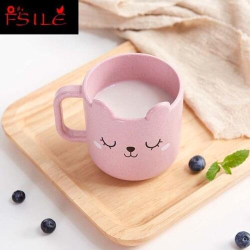 Cute Cup Cat Handle Cup Milk Coffee Wheat Straw Plastic Water Cup Travel Funny Mug Kids Children Christmas Party Gift