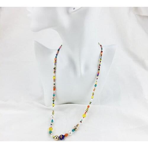 Fashion Bohemian Beach Style Necklace Colorful Glazed Rice Bead Pendant for Woman Jewelry