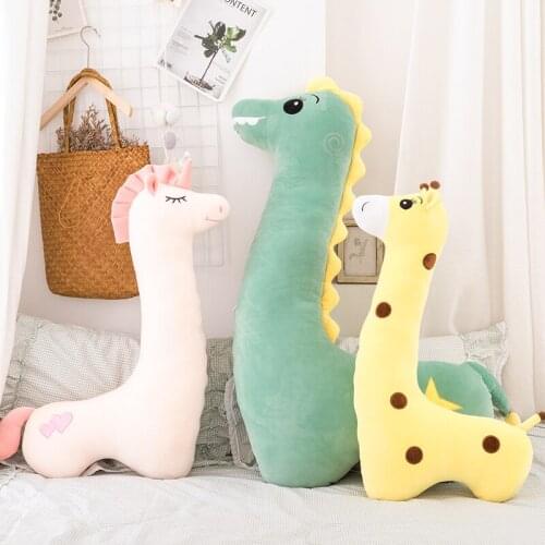 Cartoon Plush Long Pillow for Bed Sleeping Kids Room Home Decoration Soft Stuffed Animal Cushions Giraffe Dinosaur Unicorn Toys
