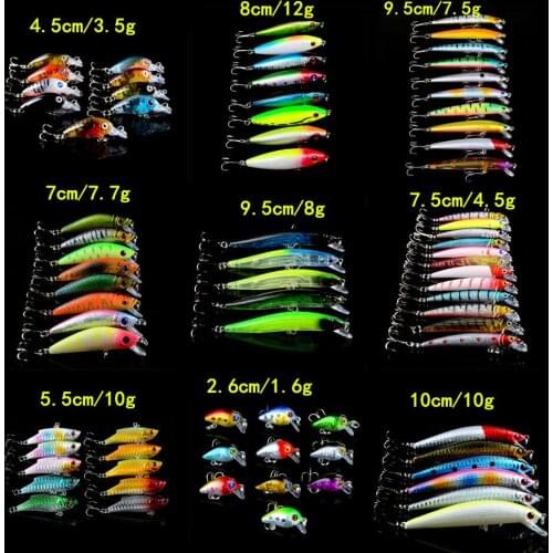 Hot 78pcs/lot Set Mixed 9 Models Fishing Lures 78 Colors Hard Baits Artificial Make Quality Professional Wobbler Fishing Tackle