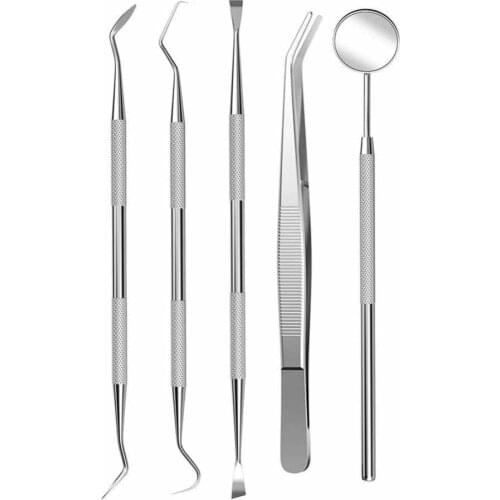 Dental Tools Set Dentist Hygiene Instruments Kit(5pcs) Including Dental Mirror, Tarter Scraper, Dental Pick, Scaler,Tweezer