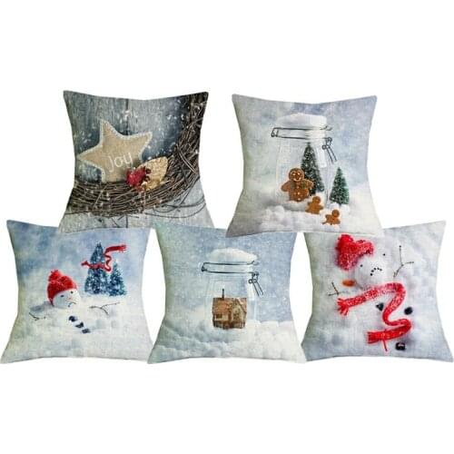 C06093 Christmas Snowscape Snowman Printed Cojines Decorativos Xmas Pillow Case Cover Home Decor