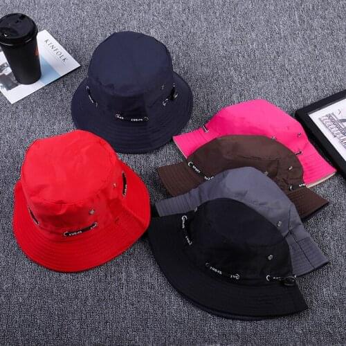 RITOPER Unisex Novel Solid Drawstring Bucket Hat Kroean Style Flat Top Caps Bucket Fishing Hats Street Fashion Bucket Hats 2019