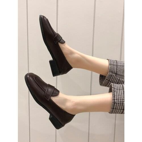 2021 spring and autumn new womens single shoes square toe Korean version of all-match small leather shoes casual loafers