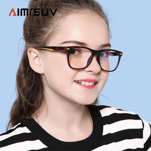 AIMISUV Anti Blue Light Blocking Glasses Kids Frame Fashion Square Glasses Acetate Clear Lens UV400 Computer Children Eyeglasses