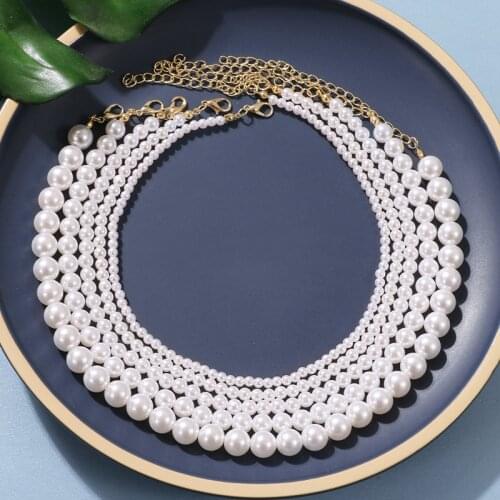 VKME Trendy Wedding Big Pearl Necklaces For Women Fashion 1.4CM White Imitation Pearl Choker Necklace 2021 Trend Elegant Jewelry