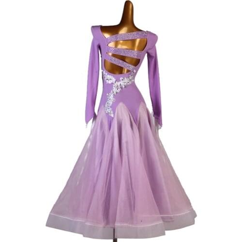 Modern Ballroom Dance Competition Dress For Women Long Sleeve Diamond Pearl Big Swing Waltz Dance Custom Made Costumes DQL5151