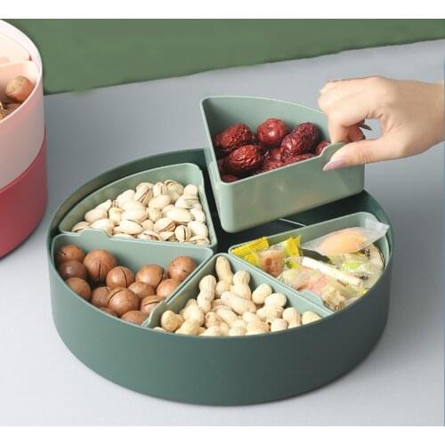 Food Storage Tray Dried Fruit Snack Plate With Compartment Lid Living Room Desktop Food Serving Tray Wedding Gift Home Organizer