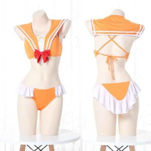 Sexy Lingerie Sailor Student Cosplay Sailor Venus Sailor Suit Swimwear Swimsuit Women Beach Bathing Beachwear Bandage Bikini Set