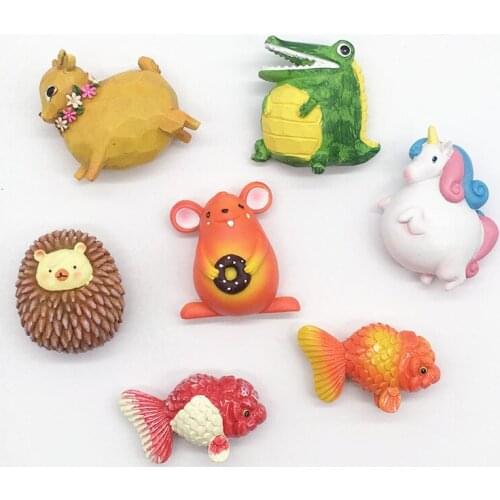 Resin 3D Cartoon Animal Refrigerator Sticker Mouse Hedgehog Unicorn Crocodile Goldfish Deer Fridge Magnets Children Toys