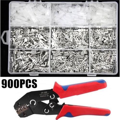 SN-48B Wire Crimping Plier 0.5-2.5mm2 20-13AWG with 900PCS 2.8 /4.8/6.3mm Spade Female Male Crimp Terminals Sets Tools