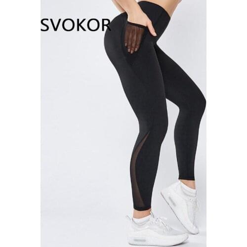 SVOKOR Sport Leggings Pocket Women Sexy Gym Legging Push Up Mesh High Waist Women Pants Fitness Leggins Workout Running
