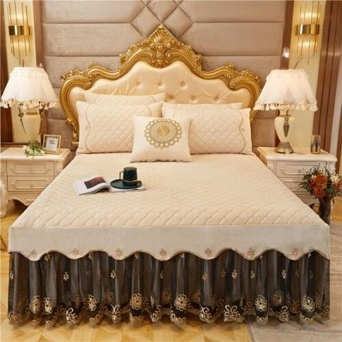 European-Style Quilted Lace Bed Skirt Winter Velvet Thickened Thermal Bedspread Non-Slip Bed Sheet