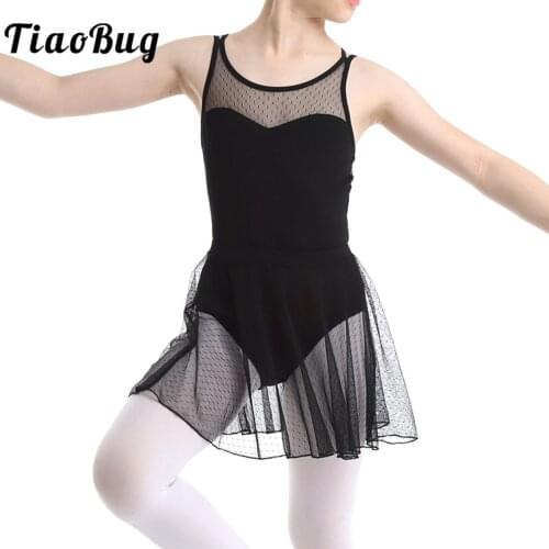2Pcs Girls Ballet Tutu Dance Leotard Set Sleeveless Mesh Gymnastics Leotard Top with Skirt Stage Costume Set
