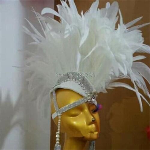 WYY Ballroom dance costumes women sexy dj singer wears Samba headwear feather catwalk stage show dress model performance party