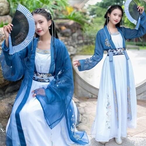 1 set Ancient Embroidery Hanfu Women Summer Chinese Style Clothing Suit Daily Dance Performance Dress Women Girl Gift