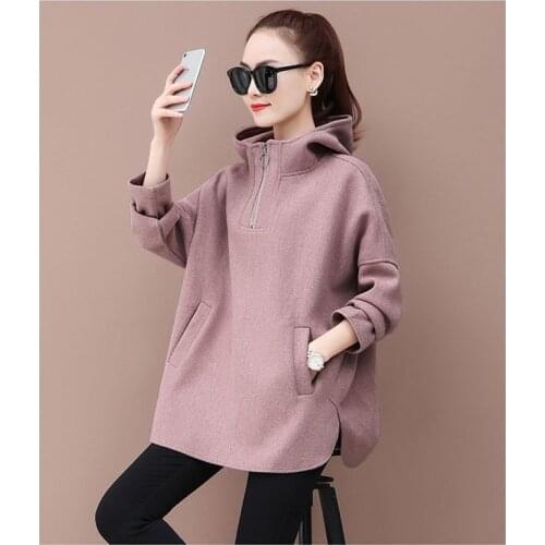 Hooded sweater women spring autumn 2020 loose western style hedging Long sleeve solid color fashion wild casual sweaters D103