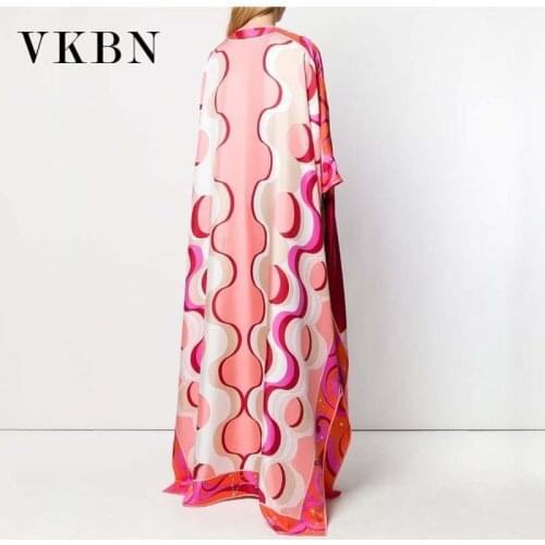 VKBN 2021 Summer Dress Women Green Pink Purple Printing Batwing Sleeves V-Neck Plus Size Women Party Dress High Quality