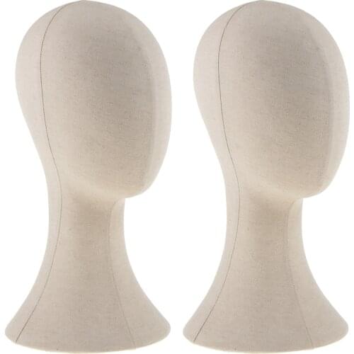 22" Canvas Block Mannequin Head Wig Making Hat Cap Display Stand Beige 2pcs
