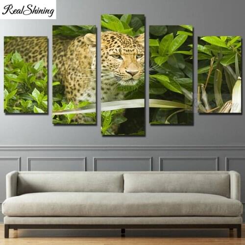 5 Panel Animal Bush leopard Diamond Embroidery Full Square Round Drill Mosaic Set Diamond Painting Sale Landscape Art Gift F653