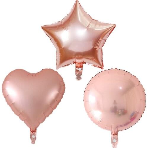50pcs Round Star Heart 18inch Rose Gold Aluminium Foil Helium Birthday Party Valentines Day Wedding Supplies Decoration Globos