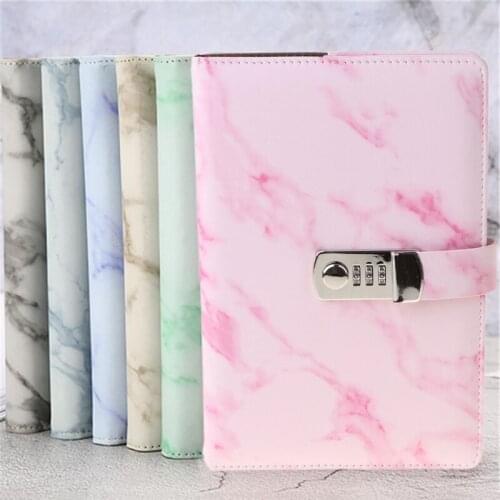 A5 Marble Texture Notebook Password Lock Notebooks Leather Notepad Agenda Weeks Diary Month Planner School Stationery Gi