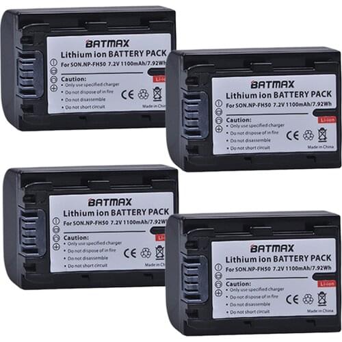 4Pcs NP-FH50 NP FH50 NPFH50 NP FH70 NP FH100 Battery for Sony A230 A290 A390 DSC-HX1 HX100 HX200 HDR-TG1E TG3 TG5 TG7 Camera