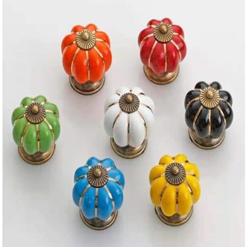 Free shipping Colorful Pumkin ceramic knob porcelain knob Japanese Zephyr furniture handle 32mm Porcelain round knob