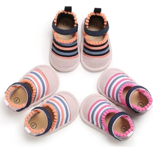 Newborn Baby Shoes Boho Girl Striped Toddler First Walkers Booties Cotton Comfort Soft Anti-slip Infant Crib Shoes