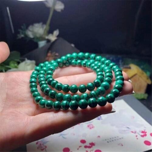 6mm Natural Green Malachite Chrysocolla Bracelet Jewelry For Woman Lady Men Healing Gift Crystal Three Laps Beads Strands AAAAA