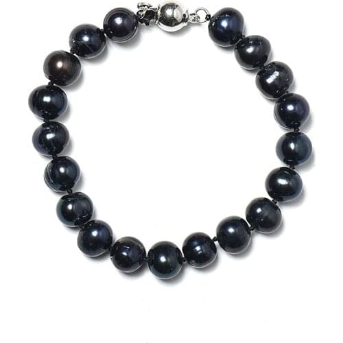 8-9 MM Smooth Dark Black Freshwater Natural Pearl Bracelet with Gloss add Transparency and Full