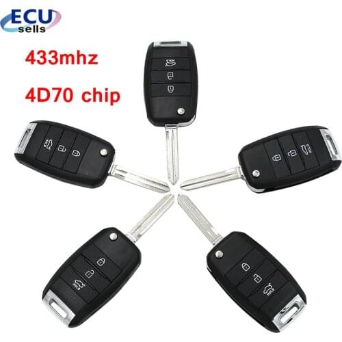 5PCS X NEW 3 Button Folding Flip Remote Key Keyless Fob 433MHz With 4D70 Chip For Kia K3